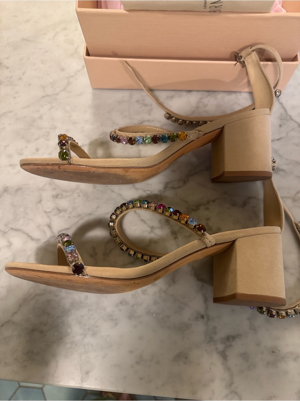 Alexandre Birman Nude Suede Sandals with Multi-Color Crystal Straps - Picture 5 of 8